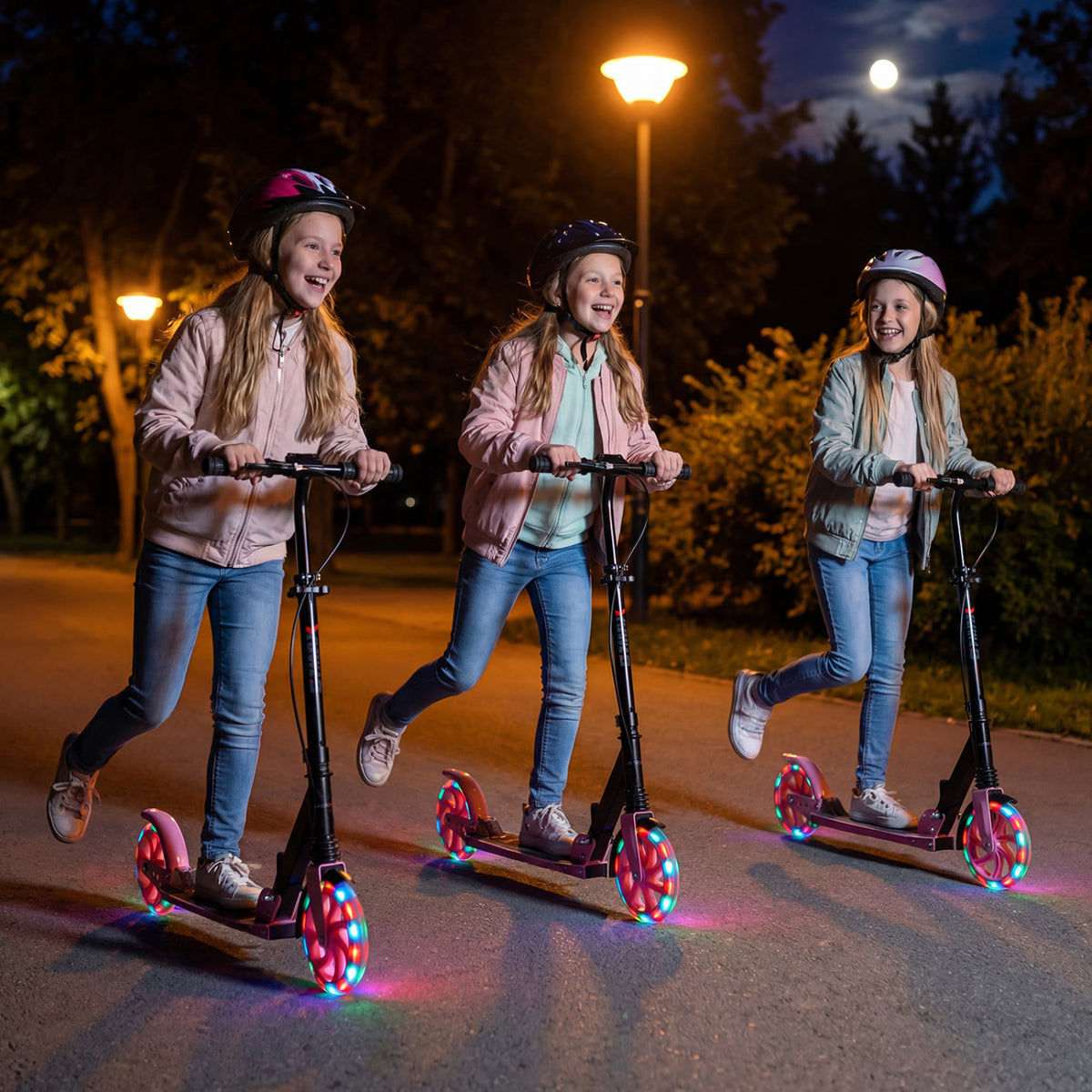 Kick Scooter for Kids Teens Adults Age 8+ Foldable Scooter with Large Light-up Wheels-Pink