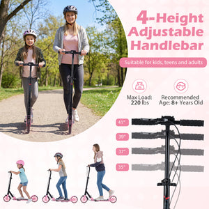 Kick Scooter for Kids Teens Adults Age 8+ Foldable Scooter with Large Light-up Wheels-Pink