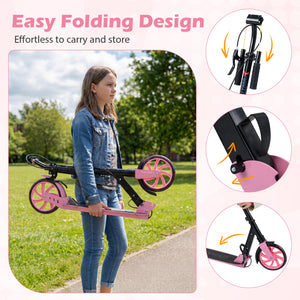 Kick Scooter for Kids Teens Adults Age 8+ Foldable Scooter with Large Light-up Wheels-Pink