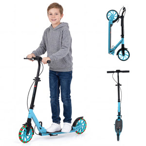 Kick Scooter for Kids Teens Adults Age 8+ Foldable Scooter with Large Light-up Wheels-Blue