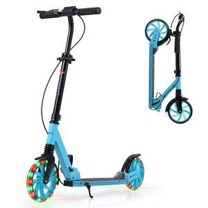 Kick Scooter for Kids Teens Adults Age 8+ Foldable Scooter with Large Light-up Wheels-Blue