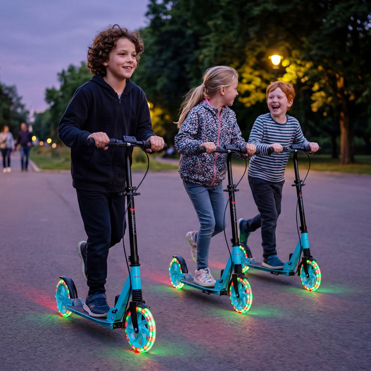 Kick Scooter for Kids Teens Adults Age 8+ Foldable Scooter with Large Light-up Wheels-Blue