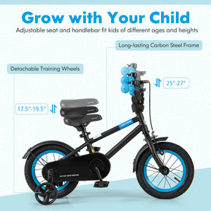 Kids Bike with Adjustable Handlebar and Saddle Black-12 Inches