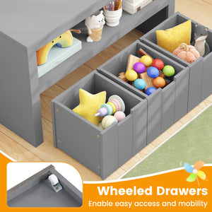 Kid Toy Storage Cabinet Drawer Chest with Wheels and Large Storage Cube Shelf-Gray