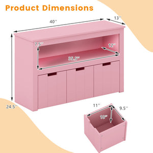 Kid Toy Storage Cabinet Drawer Chest with Wheels and Large Storage Cube Shelf-Pink