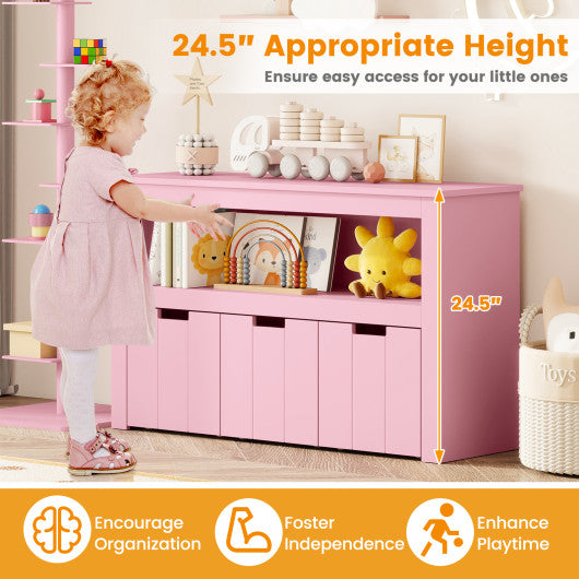 Kid Toy Storage Cabinet Drawer Chest with Wheels and Large Storage Cube Shelf-Gray