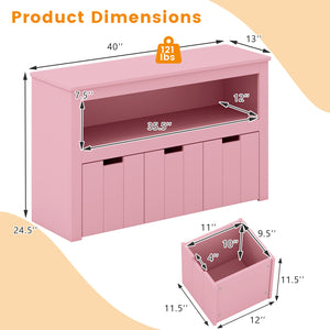 Kid Toy Storage Cabinet Drawer Chest with Wheels and Large Storage Cube Shelf-Pink