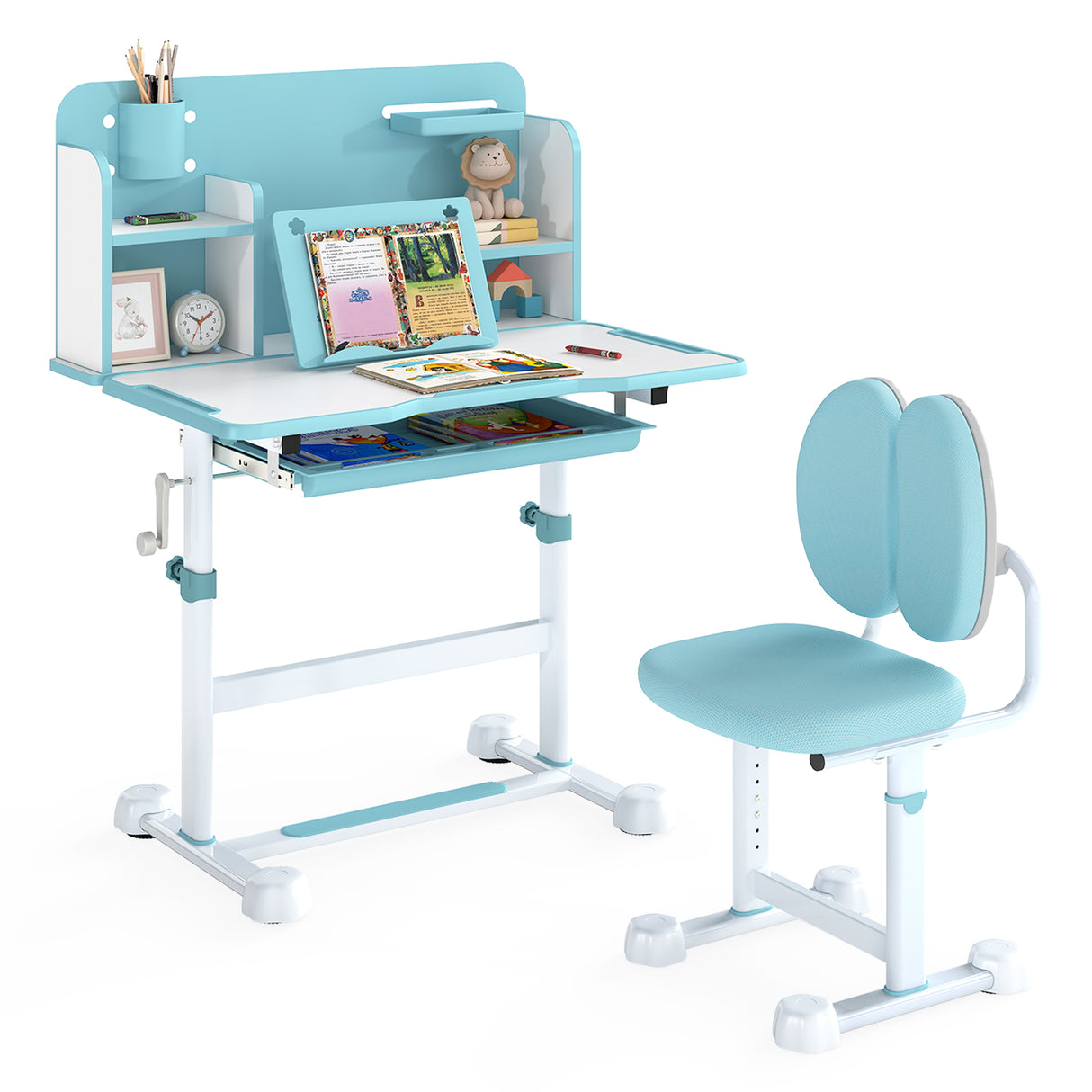Kid's Study Desk and with Tilt Desktop and Pen Holder-Blue