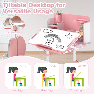 Kid's Study Desk and with Tilt Desktop and Pen Holder-Pink