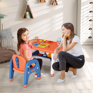 Kids Activity Table and Chair Set with Montessori Toys for Preschool and Kindergarten-Orange