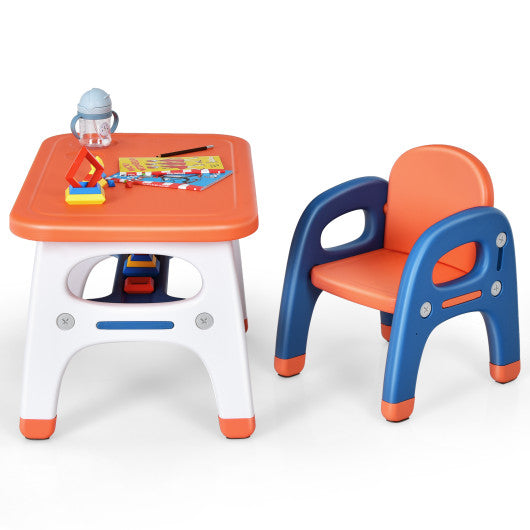 Kids Activity Table and Chair Set with Montessori Toys for Preschool and Kindergarten-Orange