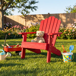 Kids Adirondack Chair All-weather Outdoor Chair for Children with Tilted High Backrest-Red