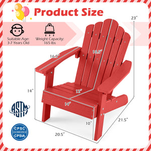 Kids Adirondack Chair All-weather Outdoor Chair for Children with Tilted High Backrest-Red