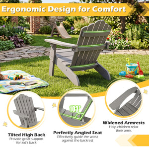 Kids Adirondack Chair All-weather Outdoor Chair for Children with Tilted High Backrest-Grey