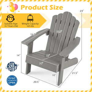 Kids Adirondack Chair All-weather Outdoor Chair for Children with Tilted High Backrest-Grey