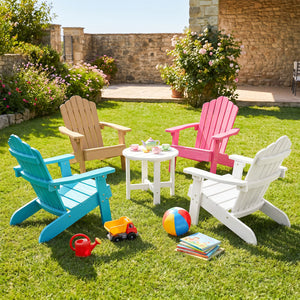 Kids Adirondack Chair All-weather Outdoor Chair for Children with Tilted High Backrest-White