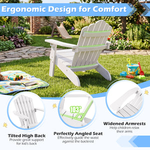 Kids Adirondack Chair All-weather Outdoor Chair for Children with Tilted High Backrest-White