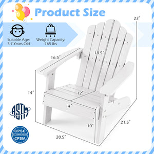 Kids Adirondack Chair All-weather Outdoor Chair for Children with Tilted High Backrest-White