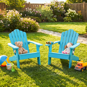 Kids Adirondack Chair All-weather Outdoor Chair for Children with Tilted High Backrest-Turqouise