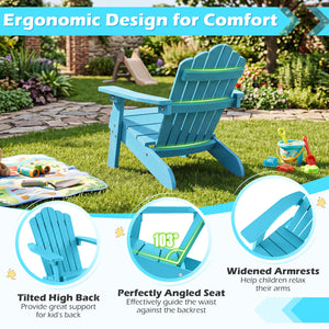Kids Adirondack Chair All-weather Outdoor Chair for Children with Tilted High Backrest-Turqouise