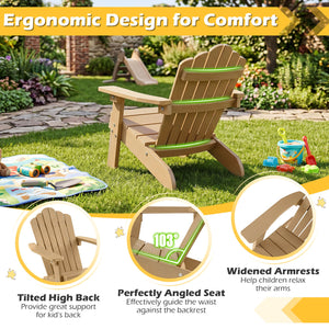 Kids Adirondack Chair All-weather Outdoor Chair for Children with Tilted High Backrest-Brown