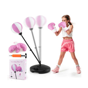 Kids Adjustable Stand Punching Bag Toy Set with Boxing Glove and Base-Pink