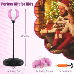 Kids Adjustable Stand Punching Bag Toy Set with Boxing Glove and Base-Pink