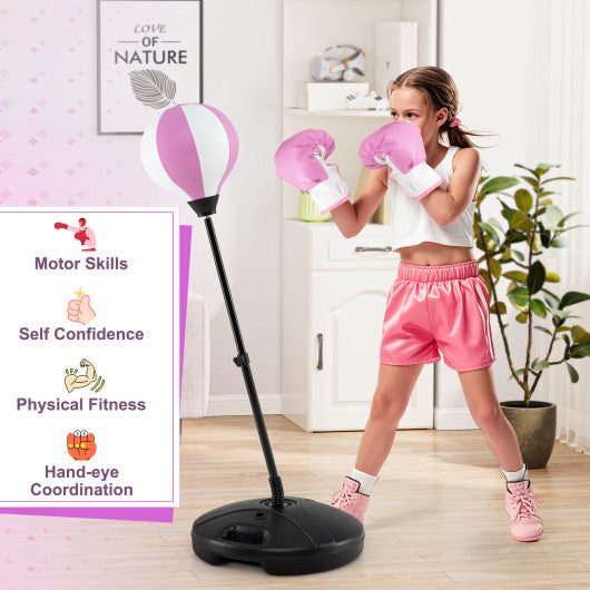 Kids Adjustable Stand Punching Bag Toy Set with Boxing Glove and Base-Pink