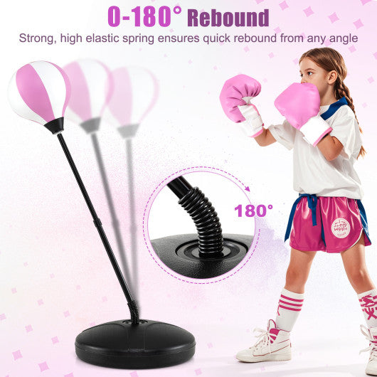 Kids Adjustable Stand Punching Bag Toy Set with Boxing Glove and Base-Pink