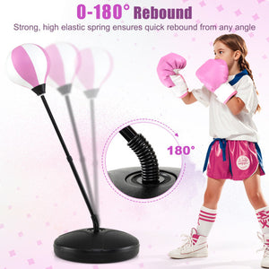 Kids Adjustable Stand Punching Bag Toy Set with Boxing Glove and Base-Pink