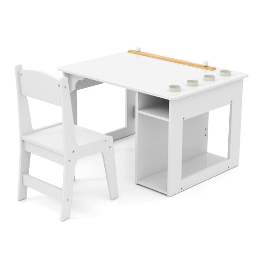 Kids Art Table and Chair Set Toddler Craft Drawing Desk-White