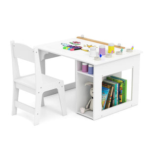 Kids Art Table and Chair Set Toddler Craft Drawing Desk-White