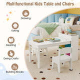 Kids Art Table and Chairs Set with 2 Chairs and Paper Roll-White