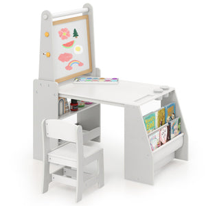 Kids Art Table and Chair Set with Easel and Chair for Drawing Reading-Grey