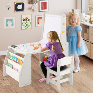 Kids Art Table and Chair Set with Easel and Chair for Drawing Reading-Grey