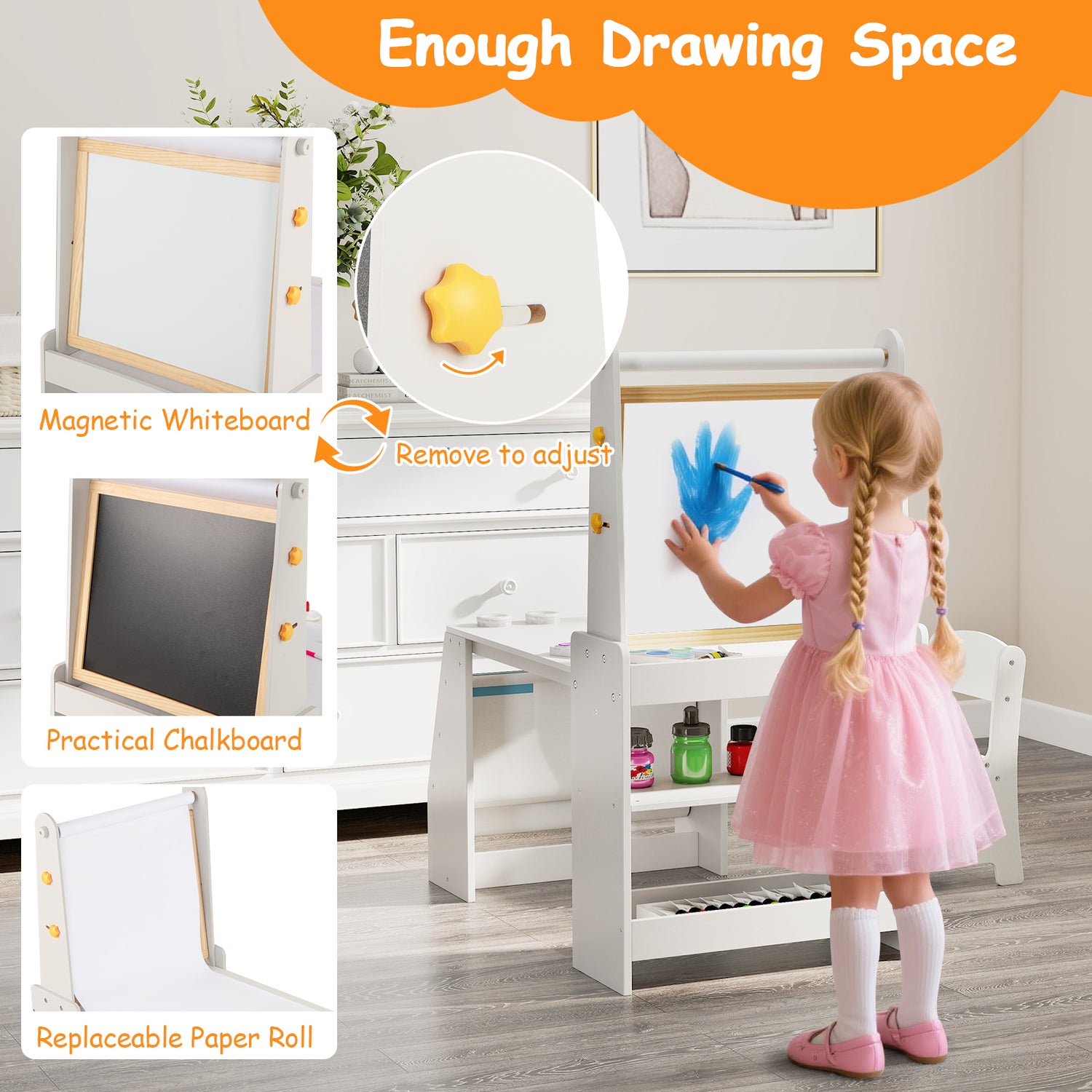 Kids Art Table and Chair Set with Easel and Chair for Drawing Reading-Grey