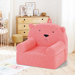 Kids Bear Sofa Toddler Foam Couch with Soft Fleece Fabric Cover-Pink