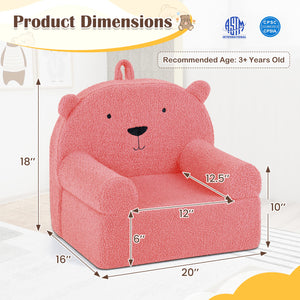 Kids Bear Sofa Toddler Foam Couch with Soft Fleece Fabric Cover-Pink