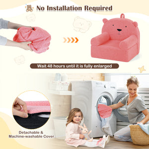 Kids Bear Sofa Toddler Foam Couch with Soft Fleece Fabric Cover-Pink