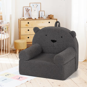 Kids Bear Sofa Toddler Foam Couch with Soft Fleece Fabric Cover-Gray