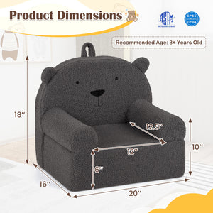 Kids Bear Sofa Toddler Foam Couch with Soft Fleece Fabric Cover-Gray