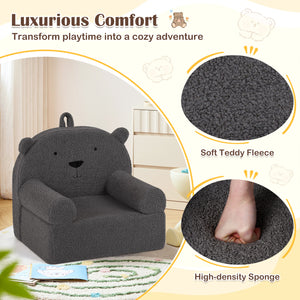 Kids Bear Sofa Toddler Foam Couch with Soft Fleece Fabric Cover-Gray
