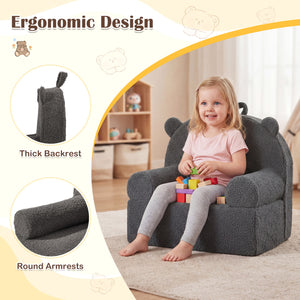 Kids Bear Sofa Toddler Foam Couch with Soft Fleece Fabric Cover-Gray