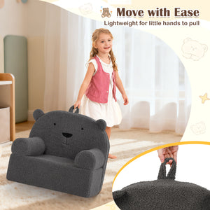 Kids Bear Sofa Toddler Foam Couch with Soft Fleece Fabric Cover-Gray