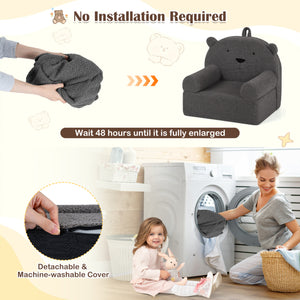 Kids Bear Sofa Toddler Foam Couch with Soft Fleece Fabric Cover-Gray