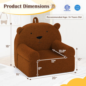 Kids Bear Sofa Toddler Foam Couch with Soft Fleece Fabric Cover-Brown