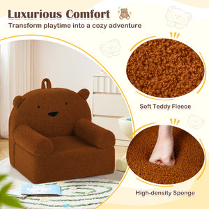 Kids Bear Sofa Toddler Foam Couch with Soft Fleece Fabric Cover-Brown