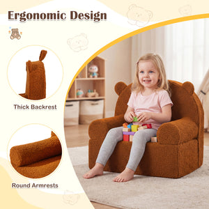 Kids Bear Sofa Toddler Foam Couch with Soft Fleece Fabric Cover-Brown