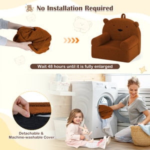 Kids Bear Sofa Toddler Foam Couch with Soft Fleece Fabric Cover-Brown