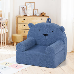 Kids Bear Sofa Toddler Foam Couch with Soft Fleece Fabric Cover-Navy